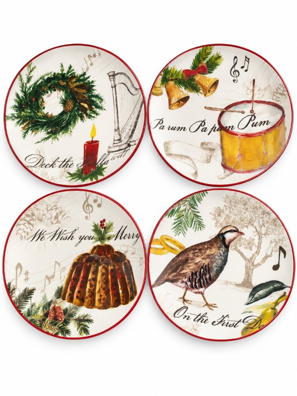 Williams Sonoma Christmas Carols Salad Luncheon Plates 8 3/4 in Set of 6 2011